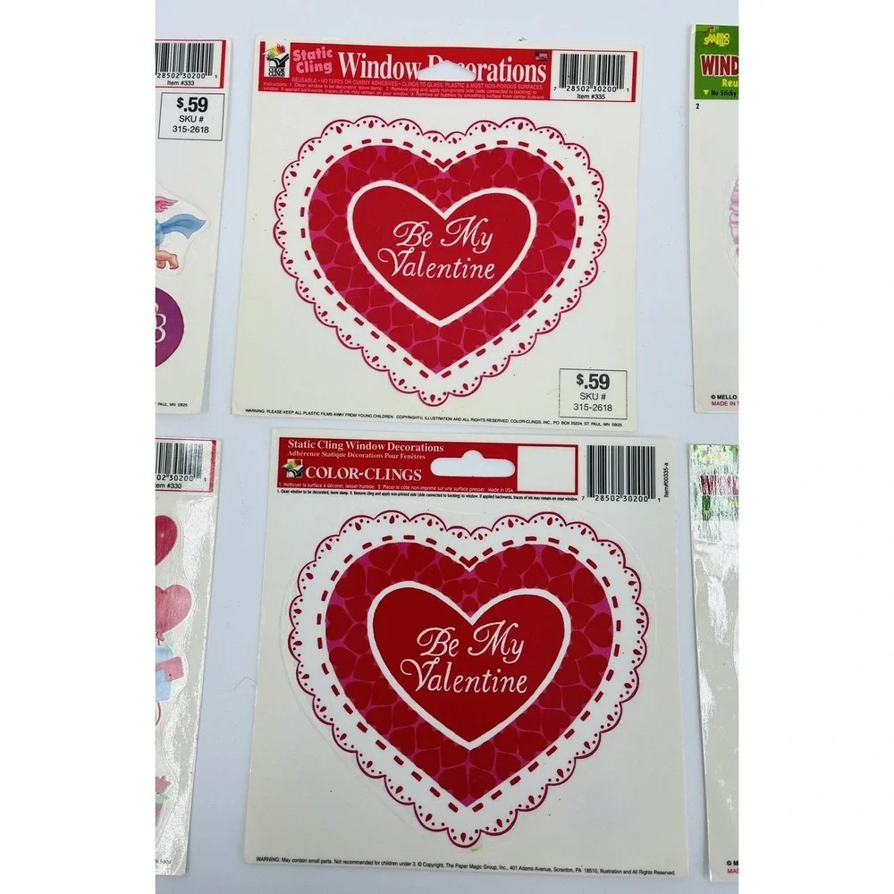 Vintage Valentine's Day Window Cling Decor Vinyl Reusable Mello Smello